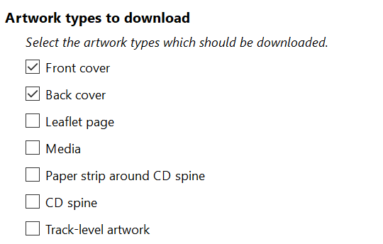 Select the album cover types which should be searched.