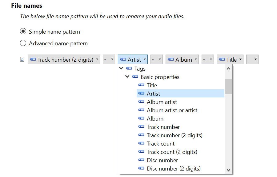 Define file and folder name patterns with ease.