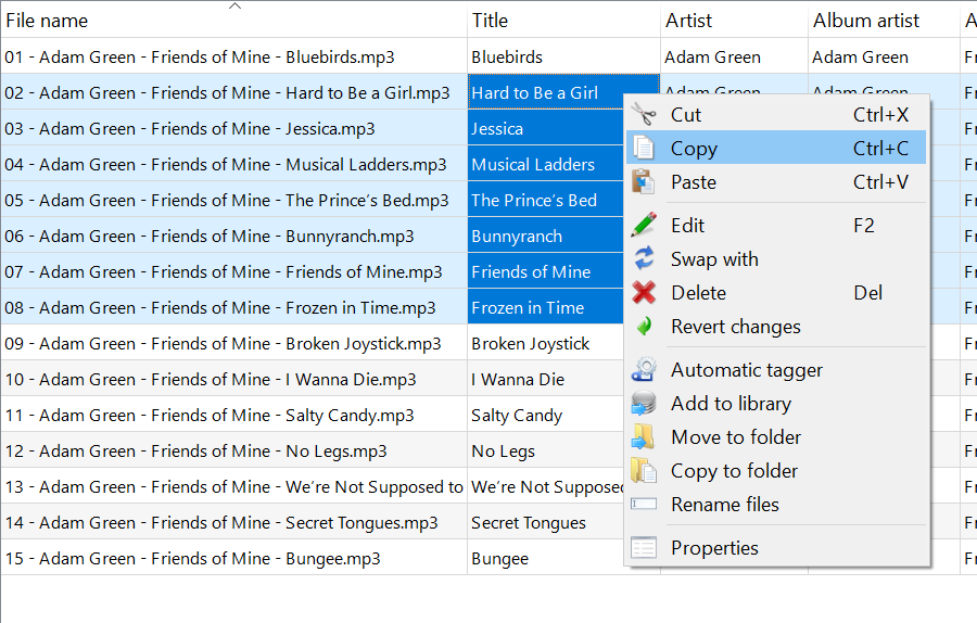 Select, Edit, Cut, Copy and Paste just as in a spreadsheet editor.